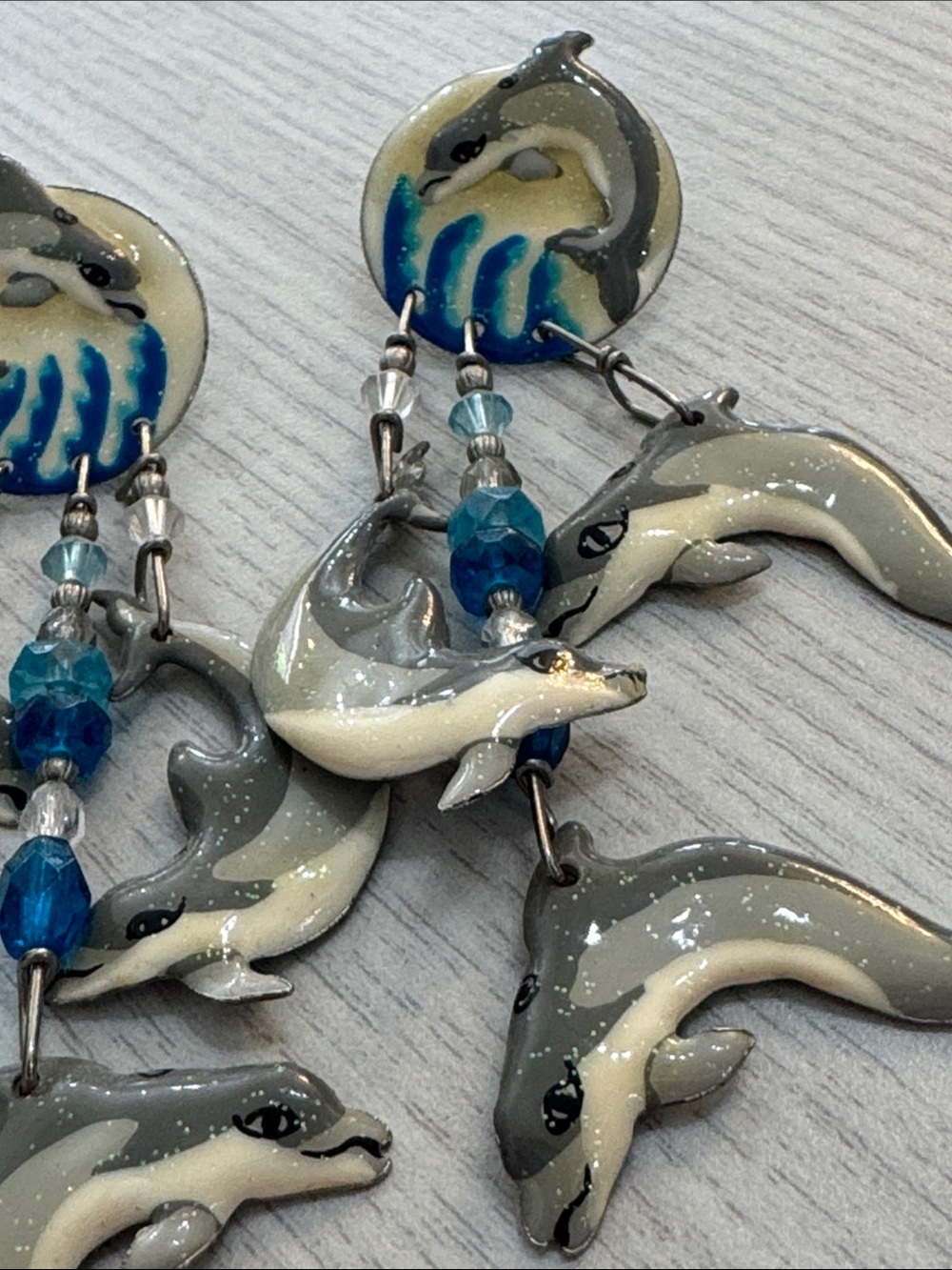Lunch at the Ritz Dolphin Dance
Dangle stud Earrings 14k gold posts rare retired